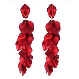 RED Rose Petal Flower Long 5" Acrylic EARRINGS